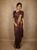 Deep Wine Purple Floral Zari Woven Design Pure Kanchipuram Silk Saree with Big Zari Border