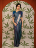Indigo Blue Checked and Paisley Zari Woven Design Pure Kanchipuram Silk Saree with Zari Border