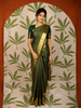 Bottle Green Floral and Paisley Zari Woven Design Pure Kanchipuram Silk Saree with Zari Border