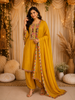 Mustard Yellow Floral Thread Embroidered Design Cotton Anarkali Salwar Suit with Dupatta