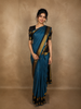 Aqua Blue Mini Checked and Butta Zari Woven Design Pure Kanchipuram Silk Saree with Contrast  Double Zari Border