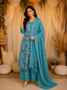 Aqua Blue Floral Printed Design Cotton Salwar Suit with Dupatta