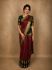 Rich Burgundy Mini Checked and Butta Zari Woven Design Pure Kanchipuram Silk Saree with Contrast  Double Zari Border