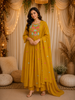 Mustard Yellow Floral Thread Embroidered Design Cotton Anarkali Salwar Suit with Dupatta