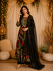 Classic Black Floral Printed Design Cotton Anarkali Salwar Suit with Dupatta
