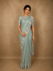 Soft Blue Floral Sequins and Beads Embroidered Design Pure Organza Designer Saree with Designer Border
