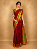 Rich Vermilion Red Butta Zari Woven Design Kanchipuram Silk Saree with Contrast Dual-Tone Paisley Zari Border