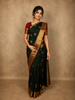 Deep Forest Bottle Green Floral Butta Zari Woven Design Pure Kanchipuram Silk Saree with Contrast Temple Zari Border