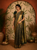 Bottle Green Peacock and Checked Zari Woven Design Pure Kanchipuram Silk Saree with Zari Border