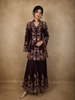 Deep Wine Floral Thread Embroidered Design Crepe Peplum Palazzo Suit with Dupatta