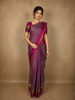 Rich Magenta Wine Striped Woven Design Kanchipuram Silk Saree with Peacock Zari Border