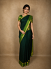 Bottle Green Striped Woven Design Kanchipuram Silk Saree with Zari Border