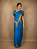 Bright Peacock Blue Striped Woven Design Kanchipuram Silk Saree with Contrast Zari Border