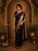 Dark Purple Floral Butta Zari Woven Design Kanchipuram Silk Saree with Temple Zari Border