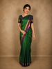 Deep Emerald Green Striped Woven Design Kanchipuram Silk Saree with Contrast Zari Border