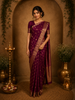 Deep Wine Floral Butta Zari Woven Design Kanchipuram Silk Saree with Floral Zari Border