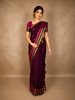 Deep Wine Maroon Paisley Butta Woven Design Kanchipuram Silk Saree with Contrast Zari Border