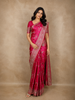 Dark Pink Satin Saree with Floral Print And Designer Border