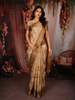 Soft Antique Beige Floral Printed Design Tussar Saree
