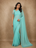 Sea Blue Stone Embellished Design Chiffon Fancy Saree with Designer Border