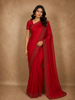 Rich Crimson Red Stone Embellished Design Satin Designer Saree with Designer Border