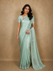 Mint Pastel Green Solid Design Satin Designer Saree with Designer Border