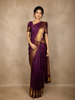 Plum Purple Stripes Woven Design Pure Kanchipuram Silk Saree with Gold Zari Woven Border