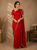 Red Floral Designed Georgette Saree With Embroidered Border