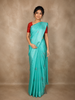 Aqua Blue Butta Woven Design Pure Kanchipuram Silk Saree with Contrast Red Blouse