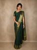 Dark Green Stripes Woven Design Pure Kanchipuram Silk Saree with Gold Zari Woven Border