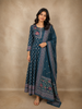 Teal Blue Floral Printed Design Cotton Anarkali Salwar Suit