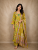 Mustard Yellow Floral Printed Design Cotton Anarkali Salwar Suit with Dupatta