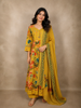 Mustard Yellow Floral Printed Design Cotton Anarkali Salwar Suit with Dupatta