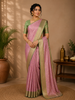 Lavender Floral Woven Banarasi Silk Saree With Zari Border