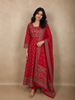 Red Floral Printed Design Cotton Anarkali Salwar Suit with Dupatta