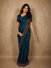 Peacock Teal Blue Stone Embellished Design Organza Designer Saree