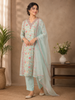 Light Green Straight Cut Salwar Suit Embellished with Embroidered Mirror Floral Design, Paired with Dupatta