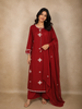 Maroon Floral Embroidered Design Cotton Straight Cut Salwar Suit with Dupatta