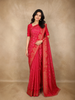 Rani Pink Floral Butta And Stripes Woven Kanchipuram Silk Saree with Floral Zari Border