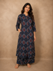 Navy Blue Geometric Printed Design Cotton Palazzo Suit
