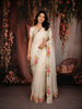 Ivory Floral Embroidered Design Organza Saree with Cutwork Border