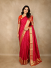 Rani Pink Butta Woven Design Kanchipuram Silk Saree with Contrast Gold Zari Border
