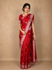 Red Floral Zari Woven Design Pure Banarasi Saree with Silver Zari Border