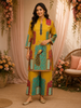 Mustard Yellow Peacock Motif Design Cotton Palazzo Suit