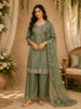 Soft Sage Olive Green Sequins and Beads Embroidered Design Organza Palazzo Suit