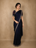 Black Solid Design Satin Saree with Embellished Lace Border
