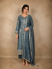Steel Blue Floral Zari Woven Design Banarasi Silk Anarkali Salwar Suit