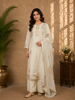 White Floral Printed Raw Silk Straight Cut Salwar Suit