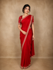 Red Solid Design Satin Saree with Embellished Lace Border