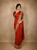 Rust orange Solid Design Satin Saree with Embellished Lace Border